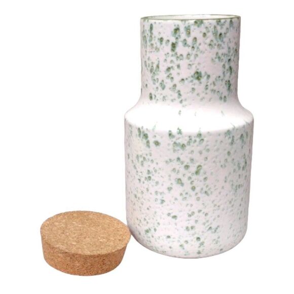 CMG Ceramic White Green Speckled Tapered Canister with Cork Lid Made in Portugal - Picture 3 of 6